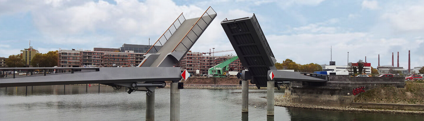 Open bascule bridge Mainz Zollhafen